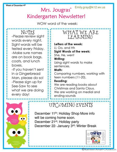 Kindergarten Newsletter!