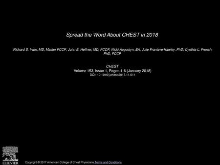 Spread the Word About CHEST in 2018