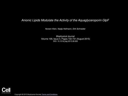 Anionic Lipids Modulate the Activity of the Aquaglyceroporin GlpF