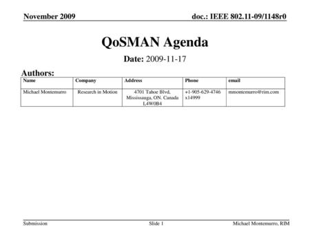 QoSMAN Agenda Date: Authors: November 2009 September 2009