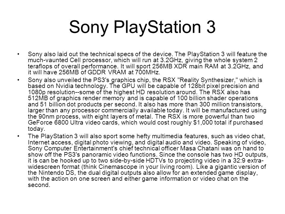 Sony PlayStation 2 specifications