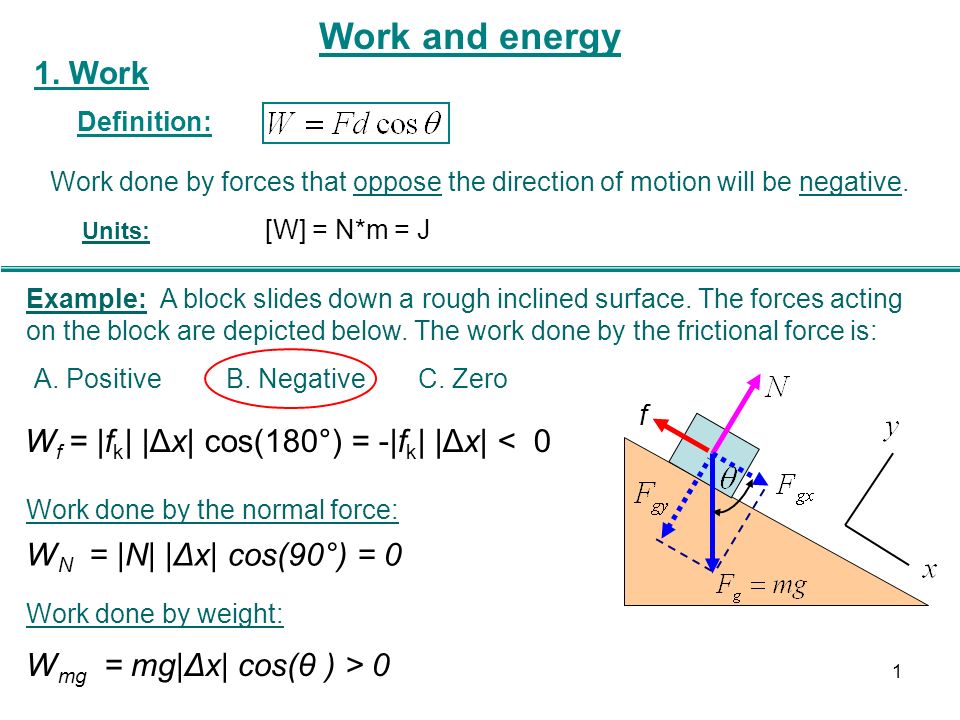1 Work W N M J Units Work Done By Forces That Oppose The Direction Of Motion Will Be Negative Work And Energy A Positiveb Negativec Zero Example Ppt Download