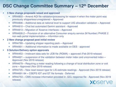 DSC Change Committee Summary – 12th December