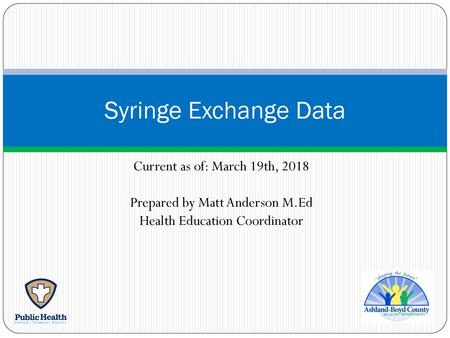 Syringe Exchange Data Current as of: March 19th, 2018