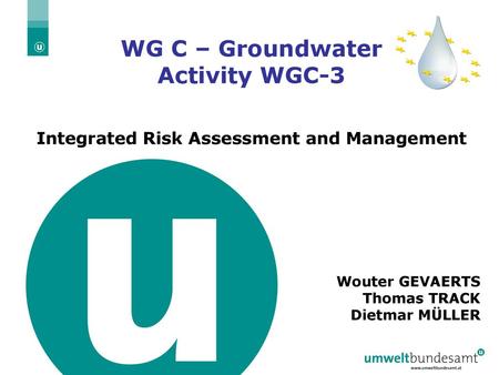 WG C – Groundwater Activity WGC-3 Integrated Risk Assessment and Management Wouter GEVAERTS Thomas TRACK Dietmar MÜLLER.