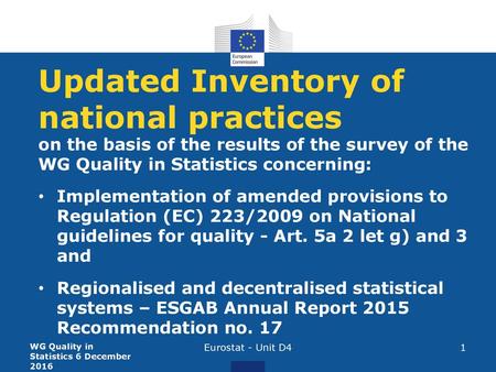 Updated Inventory of national practices