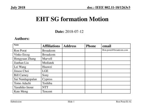 EHT SG formation Motion