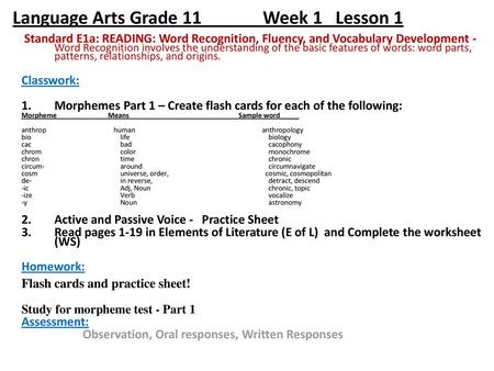 Language Arts Grade 11 Week 1 Lesson 1