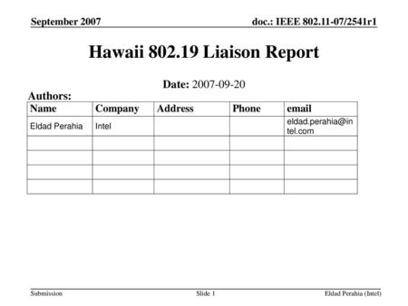 Hawaii Liaison Report Date: Authors: September 2007