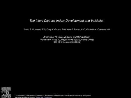 The Injury Distress Index: Development and Validation