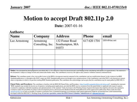 Motion to accept Draft p 2.0