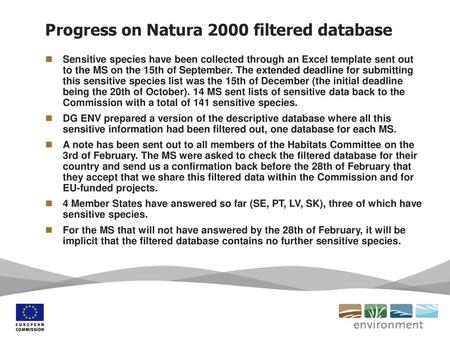 Progress on Natura 2000 filtered database