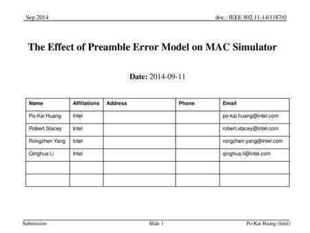 The Effect of Preamble Error Model on MAC Simulator