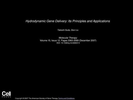 Hydrodynamic Gene Delivery: Its Principles and Applications