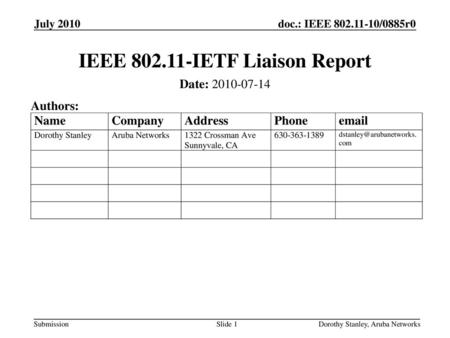 IEEE IETF Liaison Report
