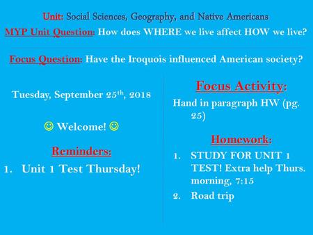 Unit: Social Sciences, Geography, and Native Americans