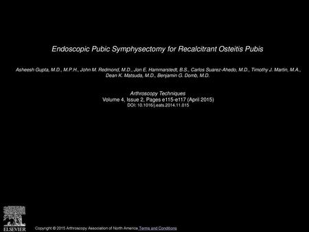 Endoscopic Pubic Symphysectomy for Recalcitrant Osteitis Pubis