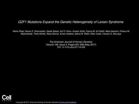 GZF1 Mutations Expand the Genetic Heterogeneity of Larsen Syndrome