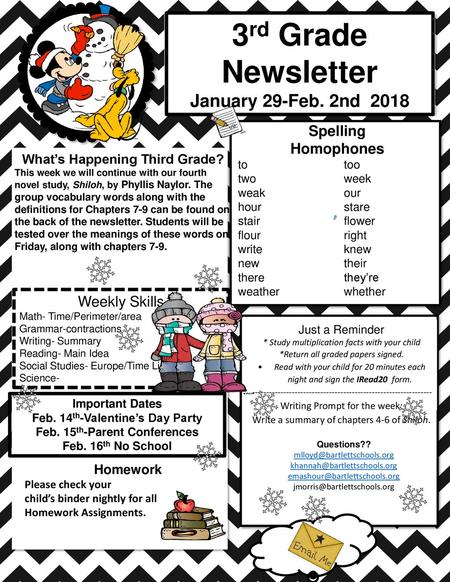 3rd Grade Newsletter January 29-Feb. 2nd 2018 Spelling Homophones