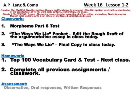 A.P. Lang & Comp Week 16 Lesson 1-2