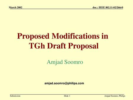 Proposed Modifications in TGh Draft Proposal