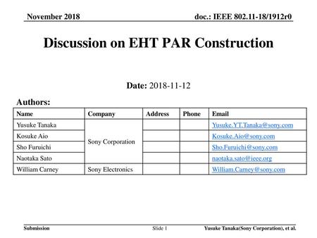 Discussion on EHT PAR Construction