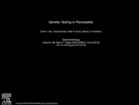 Genetic Testing in Pancreatitis