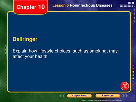 Chapter 10 Lesson 5 Noninfectious Diseases Bellringer