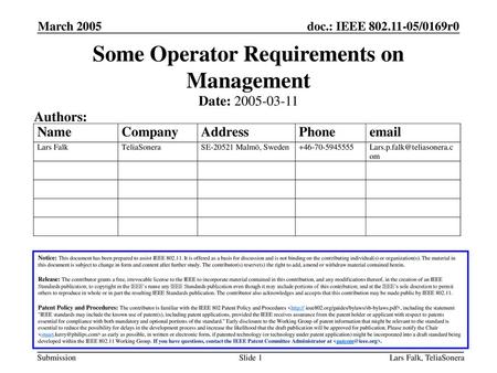 Some Operator Requirements on Management