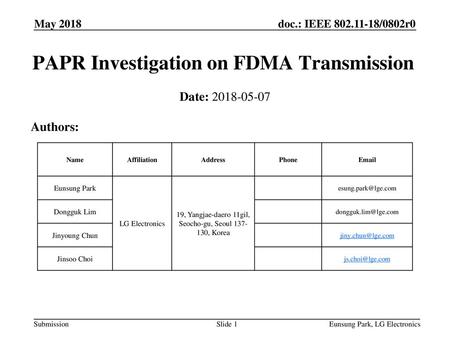 PAPR Investigation on FDMA Transmission