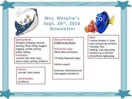 Mrs. Wasyliw’s Sept. 26th, 2016 Newsletter
