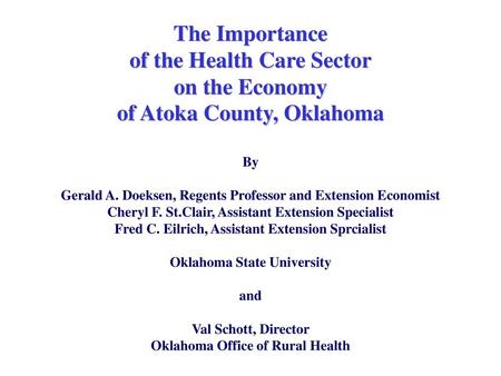of the Health Care Sector on the Economy of Atoka County, Oklahoma