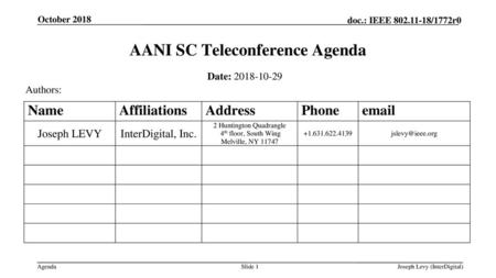 AANI SC Teleconference Agenda