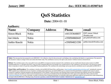 QoS Statistics Date: Authors: January 2005 January 2005