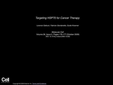 Targeting HSP70 for Cancer Therapy