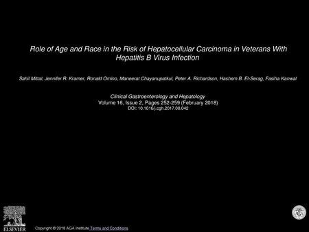 Role of Age and Race in the Risk of Hepatocellular Carcinoma in Veterans With Hepatitis B Virus Infection  Sahil Mittal, Jennifer R. Kramer, Ronald Omino,