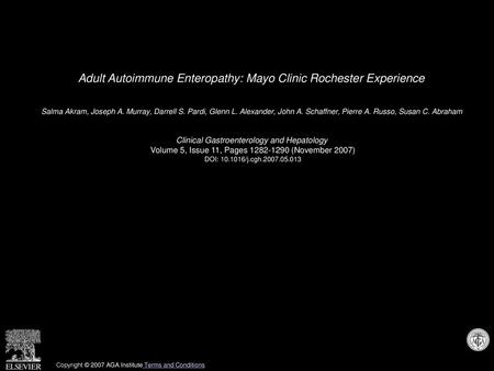 Adult Autoimmune Enteropathy: Mayo Clinic Rochester Experience