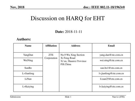 Discussion on HARQ for EHT