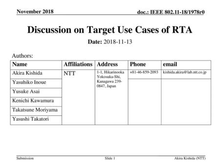 Discussion on Target Use Cases of RTA