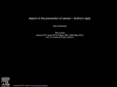 Aspirin in the prevention of cancer – Author's reply