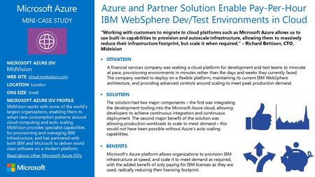 Azure and Partner Solution Enable Pay-Per-Hour IBM WebSphere Dev/Test Environments in Cloud MINI-CASE STUDY “Working with customers to migrate to cloud.