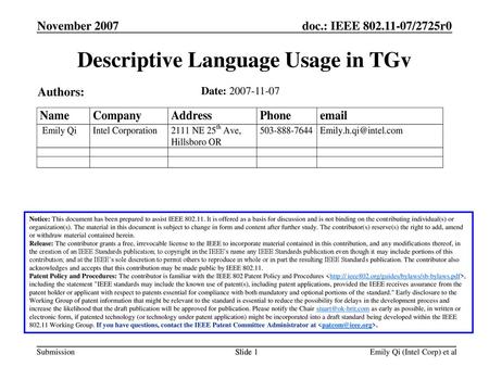 Descriptive Language Usage in TGv