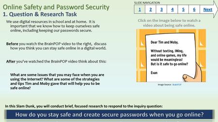 Online Safety and Password Security 1. Question & Research Task