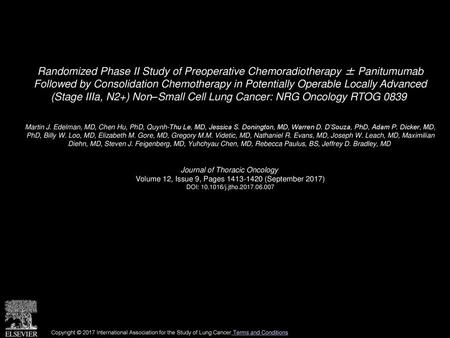 Randomized Phase II Study of Preoperative Chemoradiotherapy ± Panitumumab Followed by Consolidation Chemotherapy in Potentially Operable Locally Advanced.