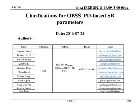 Clarifications for OBSS_PD-based SR parameters