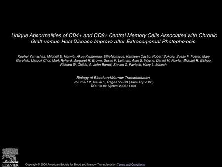 Unique Abnormalities of CD4+ and CD8+ Central Memory Cells Associated with Chronic Graft-versus-Host Disease Improve after Extracorporeal Photopheresis 