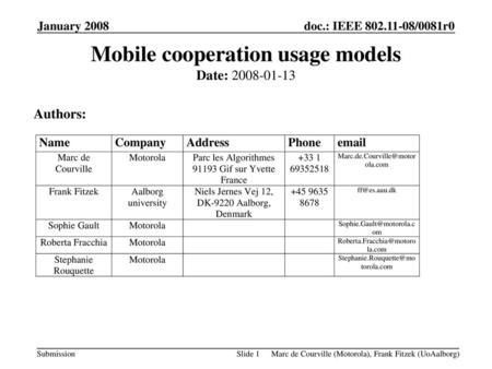 Mobile cooperation usage models
