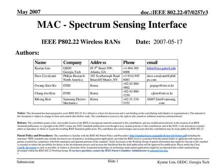 MAC - Spectrum Sensing Interface