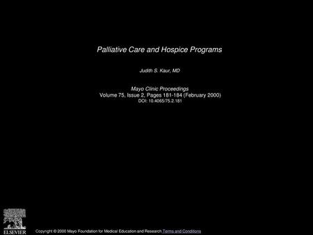 Palliative Care and Hospice Programs