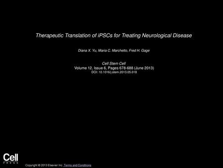 Therapeutic Translation of iPSCs for Treating Neurological Disease